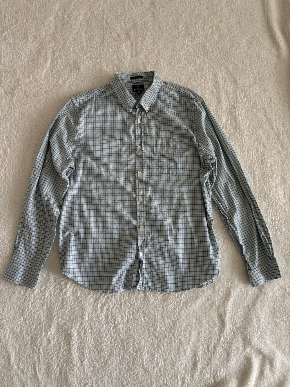 Ben Sherman Men’s XXL Green Grey Plaid Check Button-Down Shirt Stretch